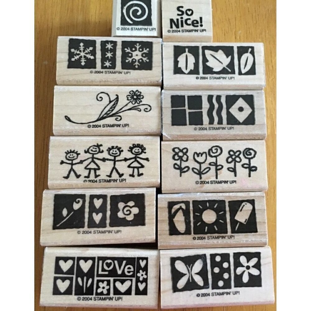12 Stamps 2004 Retired Stampin Up Wood Rubber Mounted Seasonal